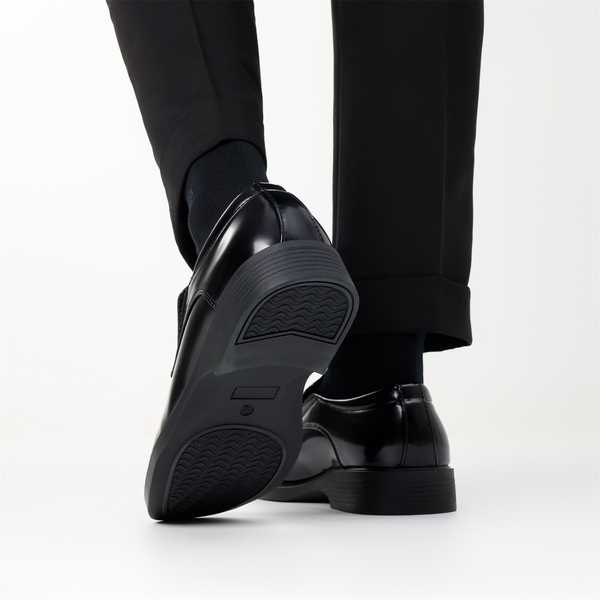 Men's Square-Toe Slip-On PU Leather Loafers - BLACK PAT - 7